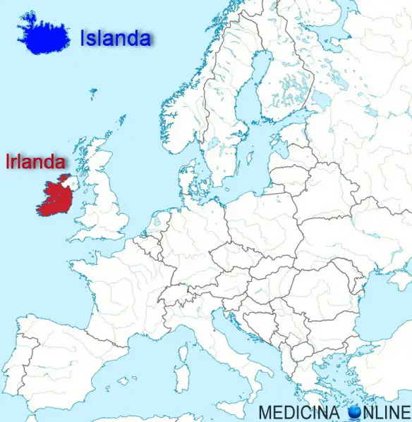 MEDICINA ONLINE MAP MAPPA EUROPA STATI NAZIONI IRLANDA EIRE IRELAND ISLANDA ISLAND DIFFERENT DIFFERENZE ISOLA IRLANDA DEL NORD NORTH