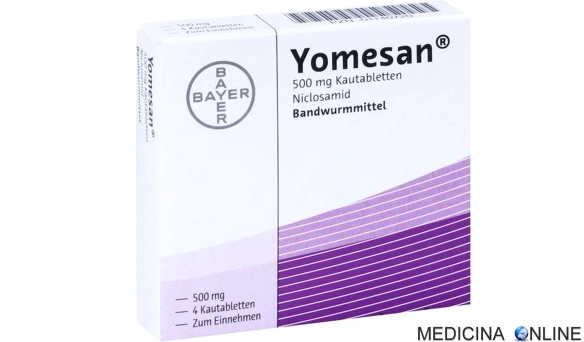 MEDICINA ONLINE Yomesan (niclosamide) 500 mg compresse masticabili, foglio illustrativo confezione.jpg